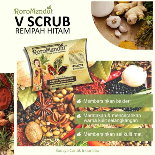 RORO MENDUT V-SCRUB REMPAH HITAM WHITENING 40GR