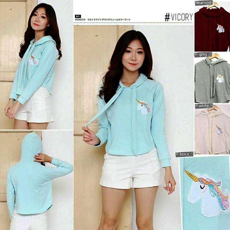 Lovelybutik Unicorn Hoodie Hudie Polos Remaja Wanita Korea Terbaru