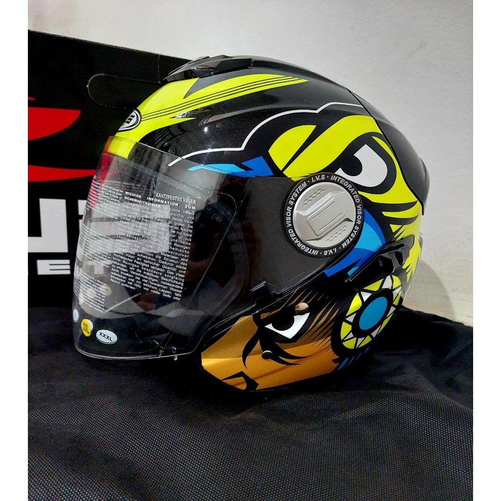 ZEUS ZS-625 CARBON MOTIF YELLOW HALF FACE DOUBLE VISOR