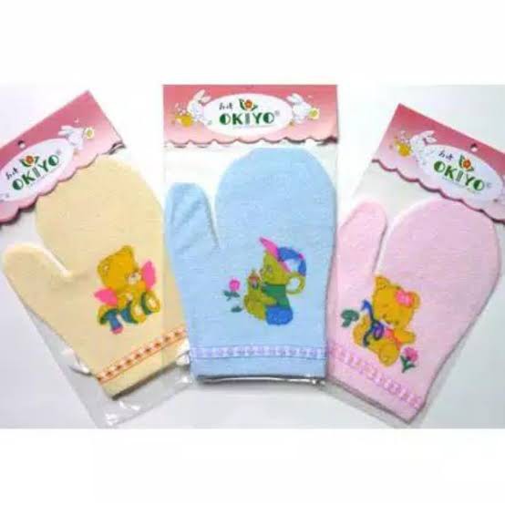 3 Pcs OKIYO Washlap Sarung Tangan Mandi Lap Mandi Bayi - Jari Dan Kotak