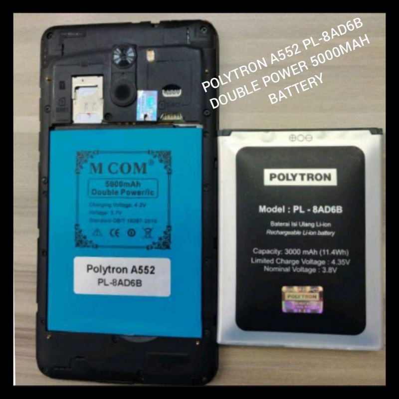 BATRAY BATERAI BATRAI POLYTRON A552 PL-8AD6B DOUBLE POWER 5000MAH M COM