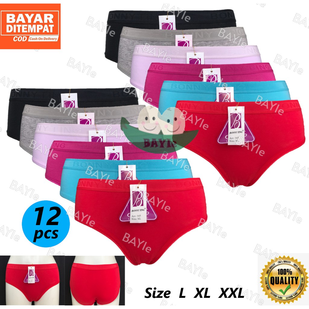 BAYIe - 12 PCS Celana Dalam Wanita / CD Cewek BONNYTING 345 Multi Colour size L, XL, XXL