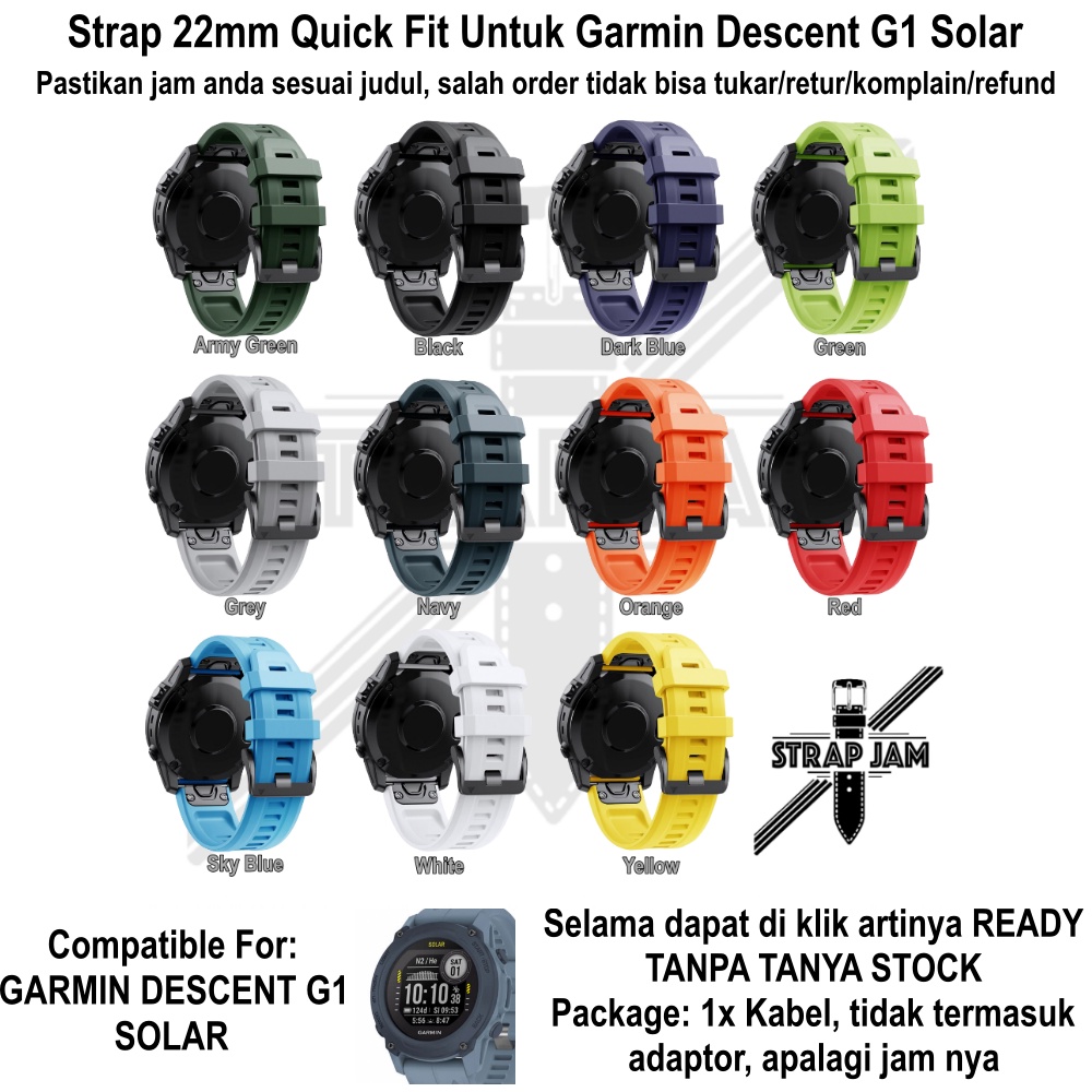 MF7 Strap Garmin Descent G1 Solar - Tali Jam Tangan Quick Fit 22mm Rubber Silikon Sporty