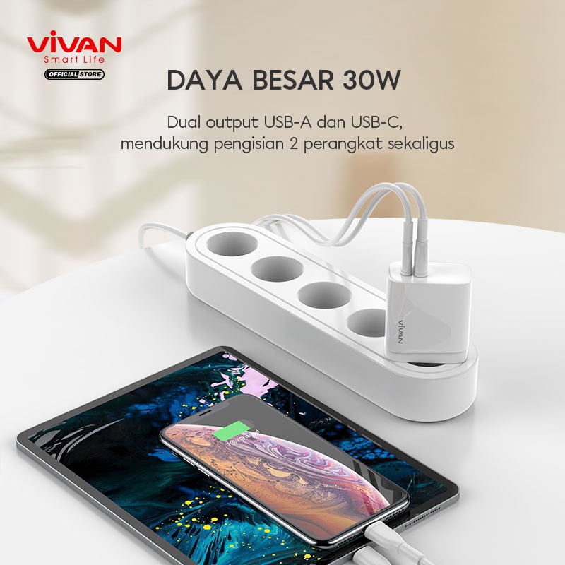 VIVAN Charger Fast Charging Power Turbo 30 5A QC4 + Type-C Port with 6 Smart Protection garansi