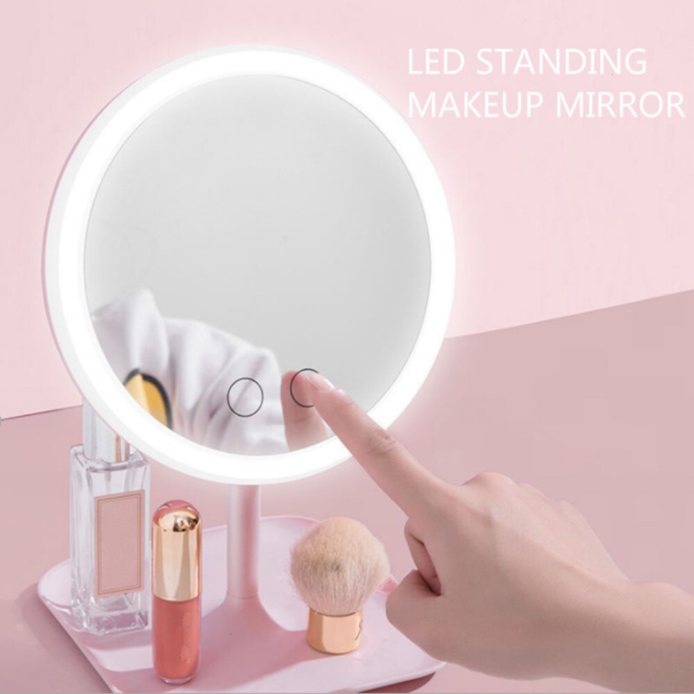Cermin Kaca Make Up Lampu Led Mini Bentuk Persegi dan Bulat / Standing Makeup Mirror LED Sentuh Touc