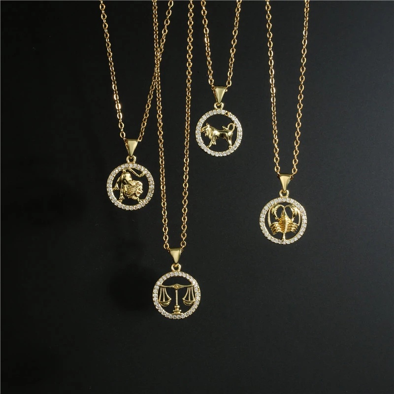 Kalung Rantai Desain 12 Zodiak Aries Libra Scorpio Capricorn Aquarius Untuk Pria Dan Wanita