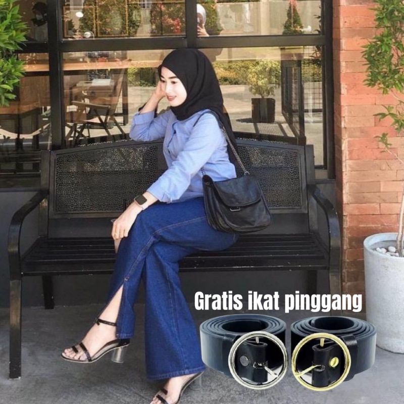 HIGHT WAIST KULOT JEANS WANITA PREMIUM FREE BELT