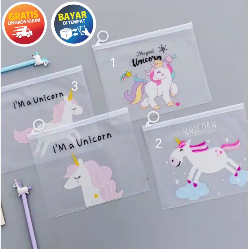 

UNICORN POUCH KANTONG PLASTIK TRANSPARAN TAS TEMPAT MASKER PENSIL KOSMETIK