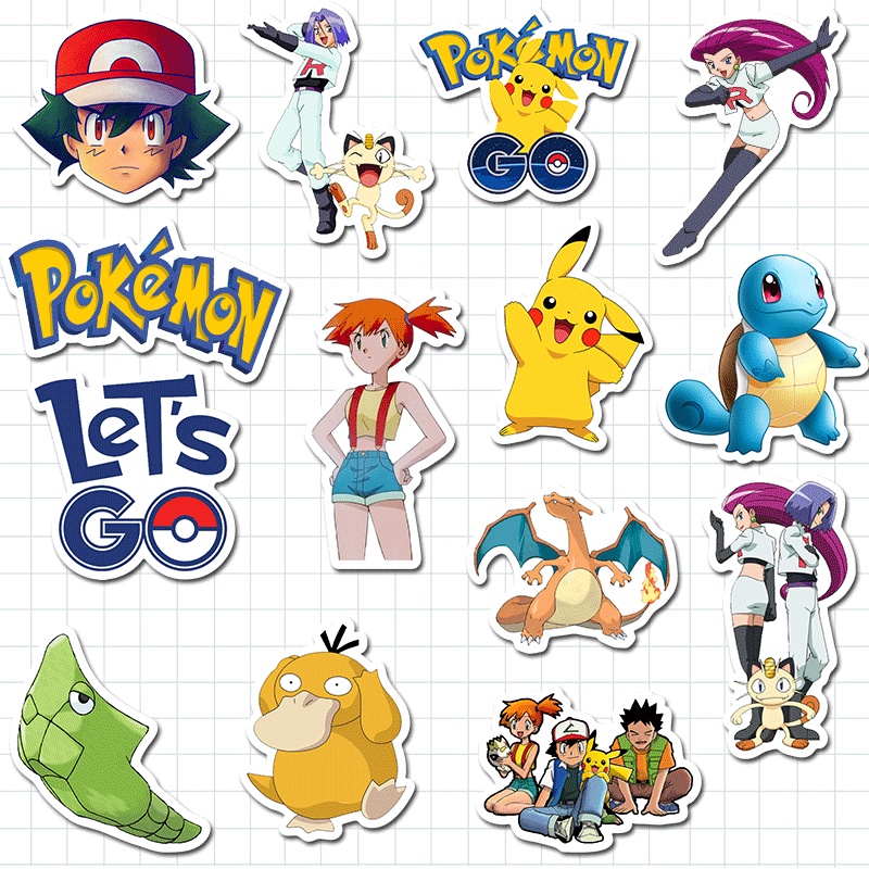 50pcs Stiker Kartun Pokemon Untuk Laptop / Koper / Skateboard / Handphone / Eason / Scrapbook