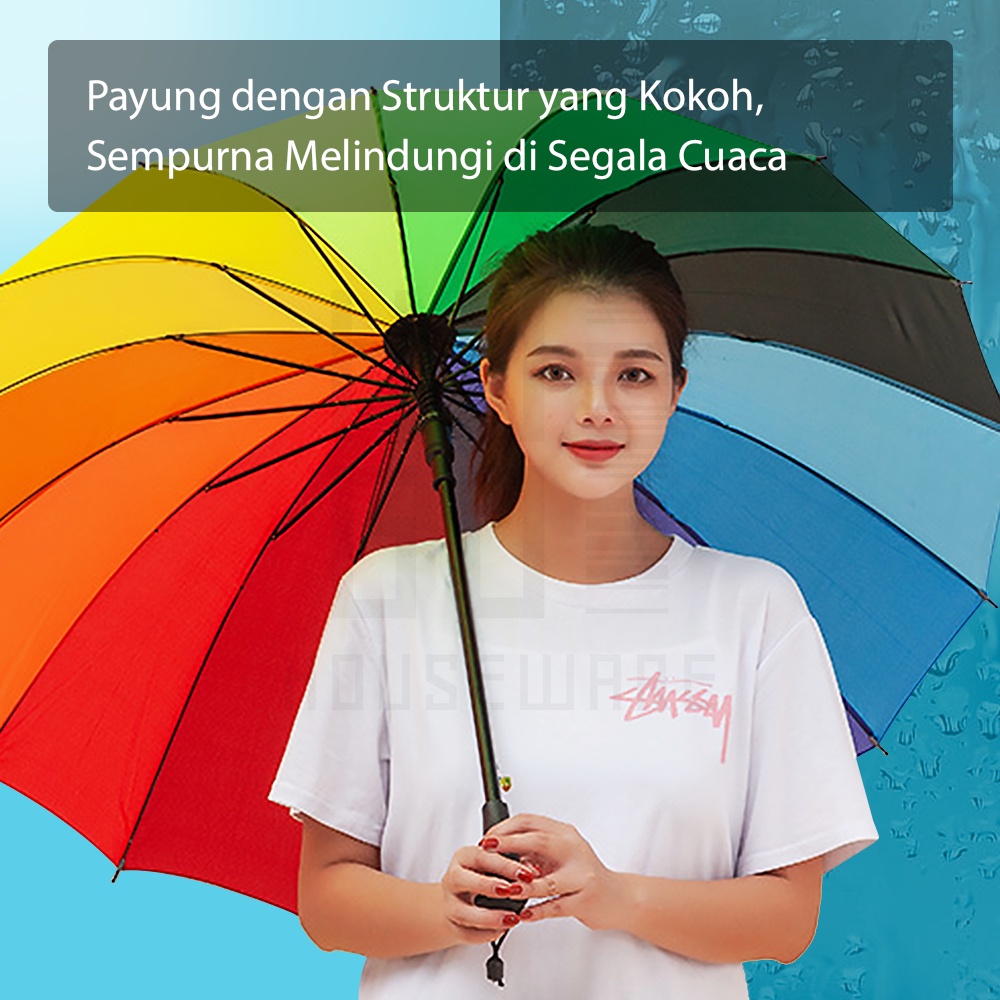 HUGOHOUSEWARE Payung Golf Pelangi Besar Jumbo Kuat 16 Jari Payung Rainbow