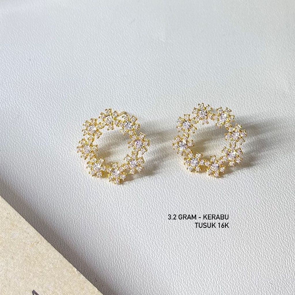 Anting duduk anak dan dewasa emas asli kadar 700 70 16k kerabu giwang tusuk paku clover kupu2 winter love heart hati permata like diamond ringan simple 1 2 3 satu dua tiga gram gr g