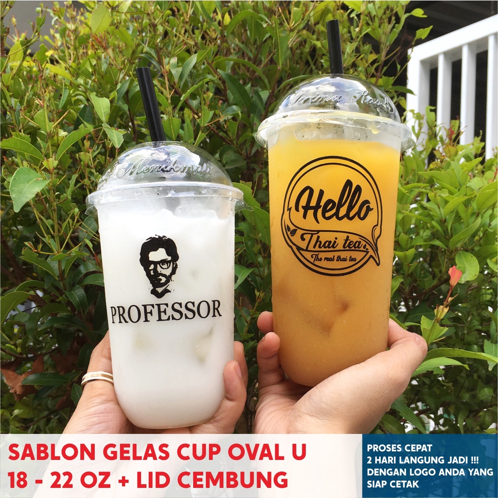 PROMO  SABLON GELAS CUP OVAL 18-22 OZ & TUTUP CEMBUNG