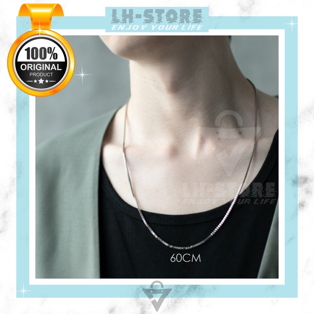 KALUNG TITANIUM KOTAK ITALY PRIA WANITA SILVER SEPERTI MAS PUTIH ANTI KARAT ANTI LUNTUR [KR-05]