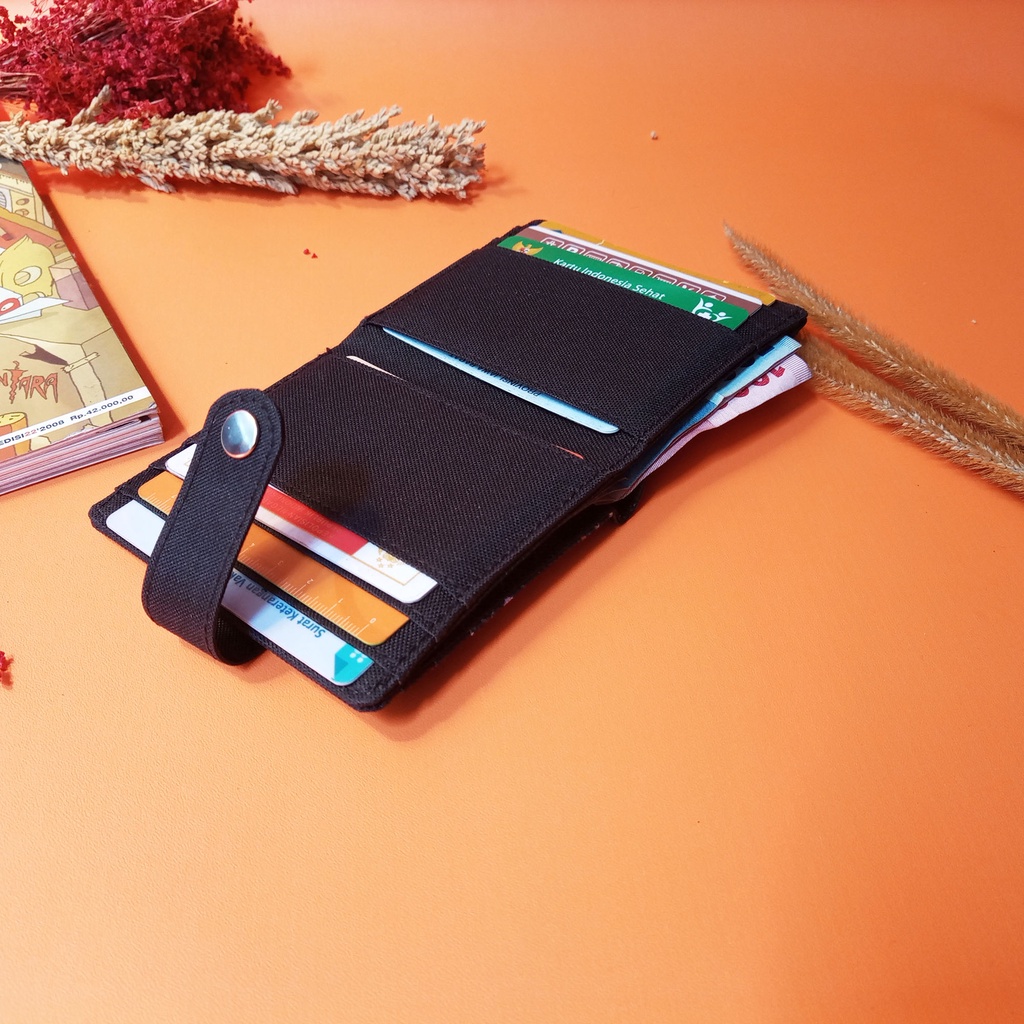 Card Holder Dompet Lipat Kartu Kanvas Hitam Polos - DSCH006