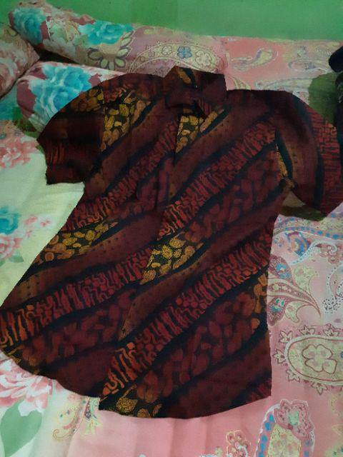 Kemeja Batik Songket Pria Lengan Pendek Marun Gradasi