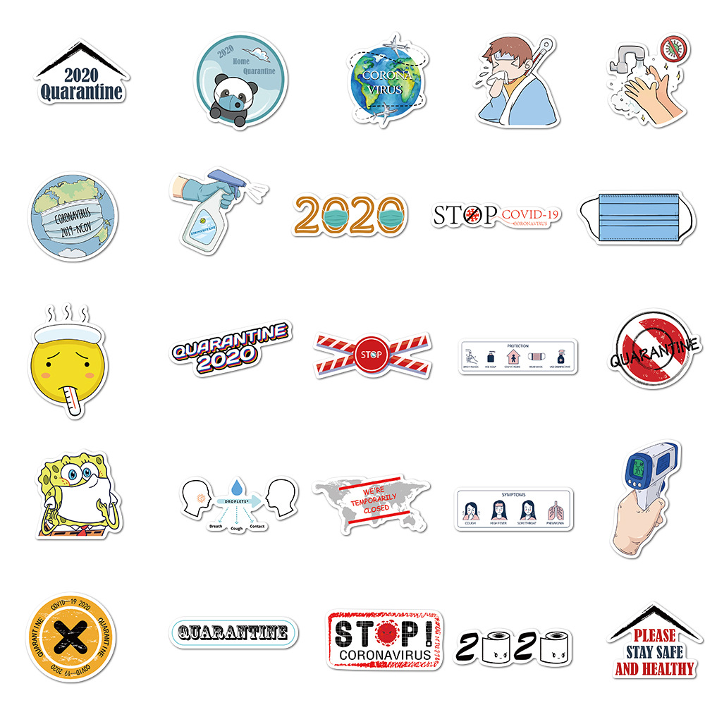 50 2020 epidemic prevention cartoon graffiti stickers luggage laptop waterproof and non-sticky stickers