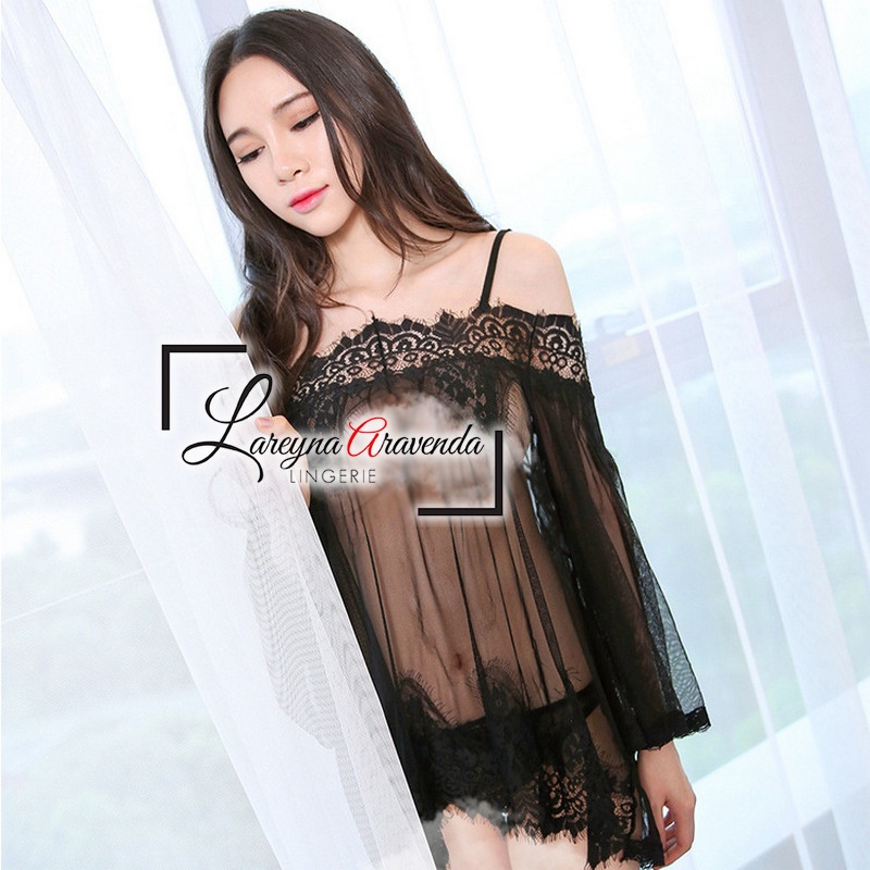 Set Lingerie Seksi &amp; Celana Dalam Model Lace Midnight Charm LG143