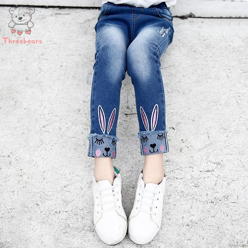  Celana  Panjang  Denim Casual Semata Kaki Motif Bordir 