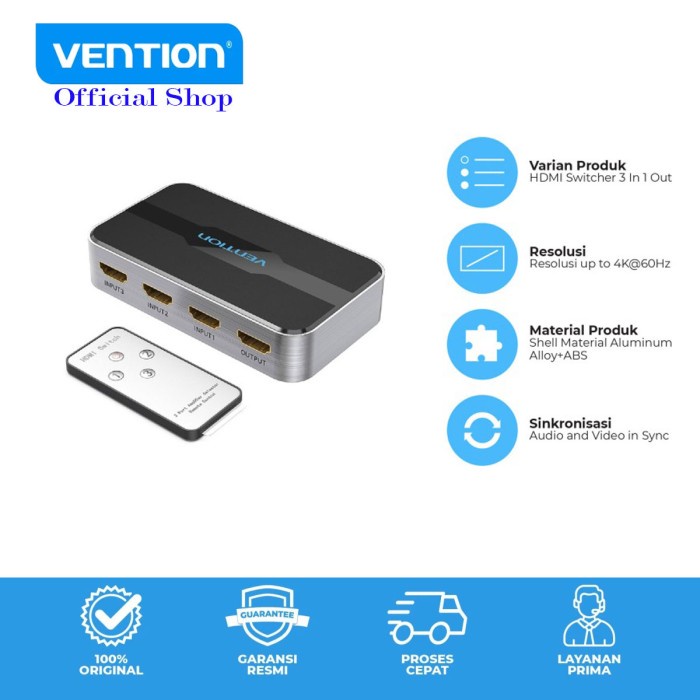 Vention HDMI Switcher 3 Input 1 Output