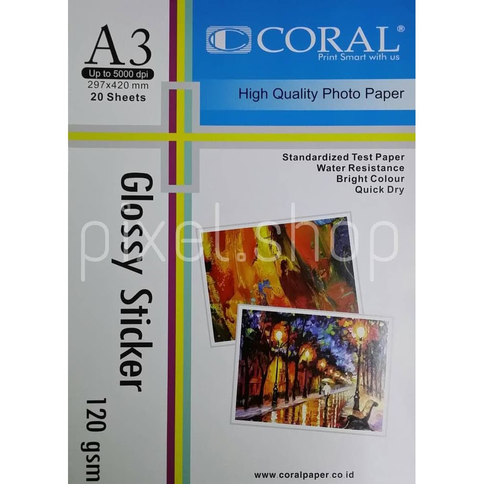 

Kertas Stiker Glosy Foto A3 120 CORAL - Paper Sticker Photo Glossy Terlaris