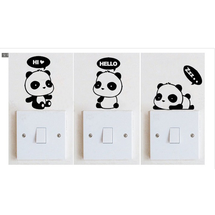 Sticker Saklar Lampu Dinding dapur motif  karton binatang panda kucing anjing wall sticker animal
