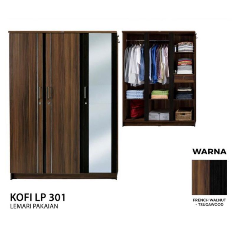 activ lemari pakaian lemari baju 3 pintu minimalis KOFI LP 301