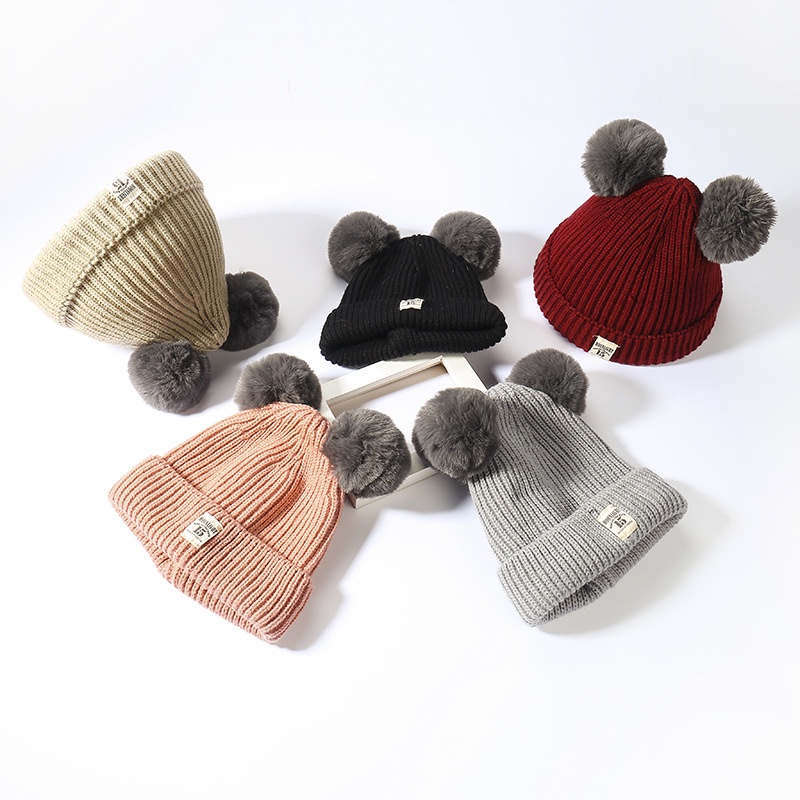 Topi Rajut Pompom Bulu Anak / Topi Kupluk Wool Rajut Hangat Bayi / Topi Anak Unisex  L251