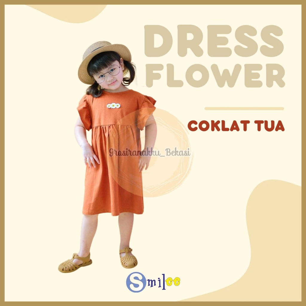 Dress Anak Smilee Flower  Warna Coklat Tua Size 1-5Tahun