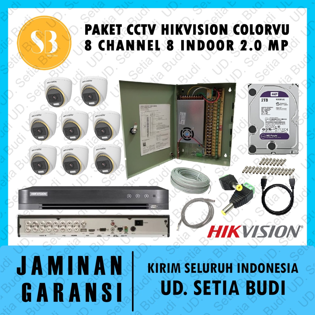 Paket CCTV Hikvision Colorvu 8 Channel 8 Indoor 2.0 MP