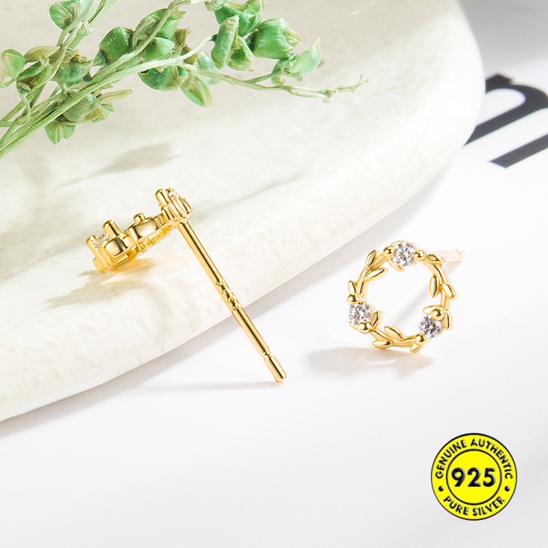 Anting Stud Desain Karangan Bunga Bahan Sterling Silver Untuk Wanita