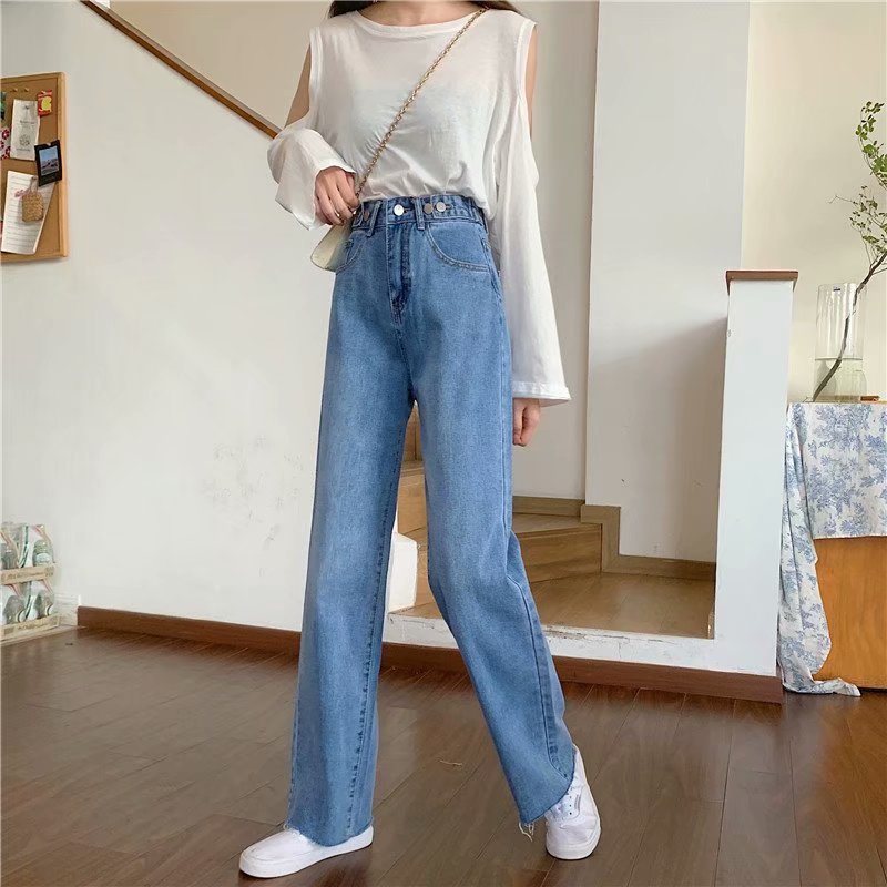 celana jeans wanita Highwaist Kulot Jeans Pinggang yang dapat disesuaikan