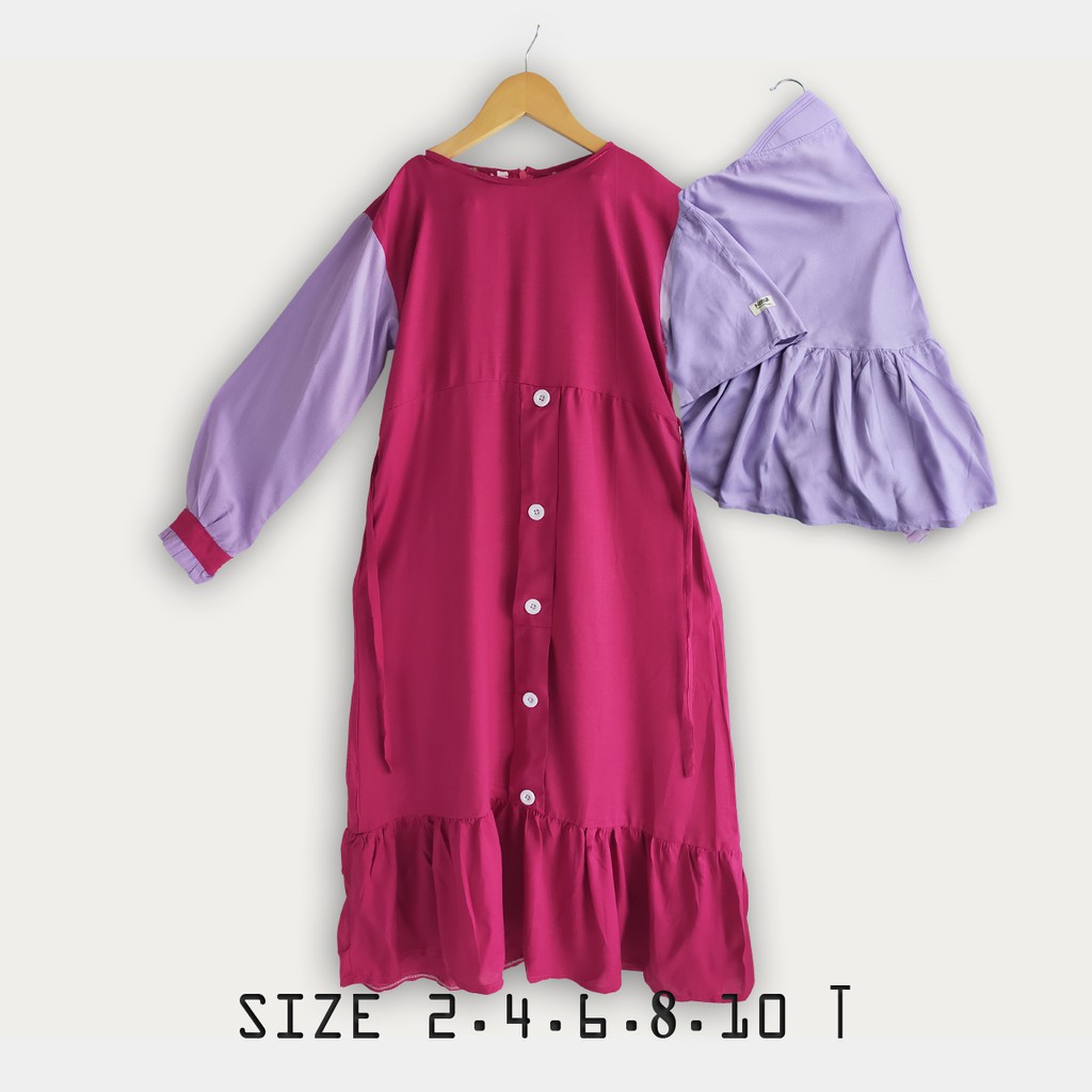 Gamis Mouza Gamis Anak Kerudung Rayon Polos Junior Size 2-4 Tahun Murah