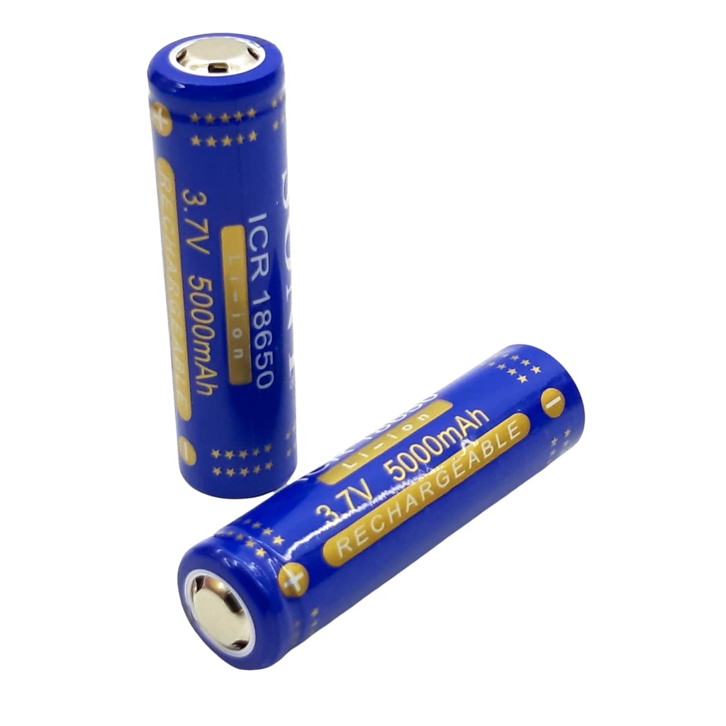 Baterai 18650 Li-ion 3.7volt - 5000mAh Warna Biru Plus Ceper Isi 2pcs