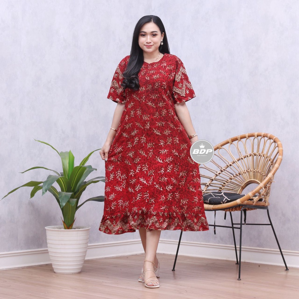 Dianputri - Daster Maura Batik Cap Rayon Grade A Motif Terbaru Busui Resleting Depan - Baju Tidur Daster Kekinian-rintik maroon