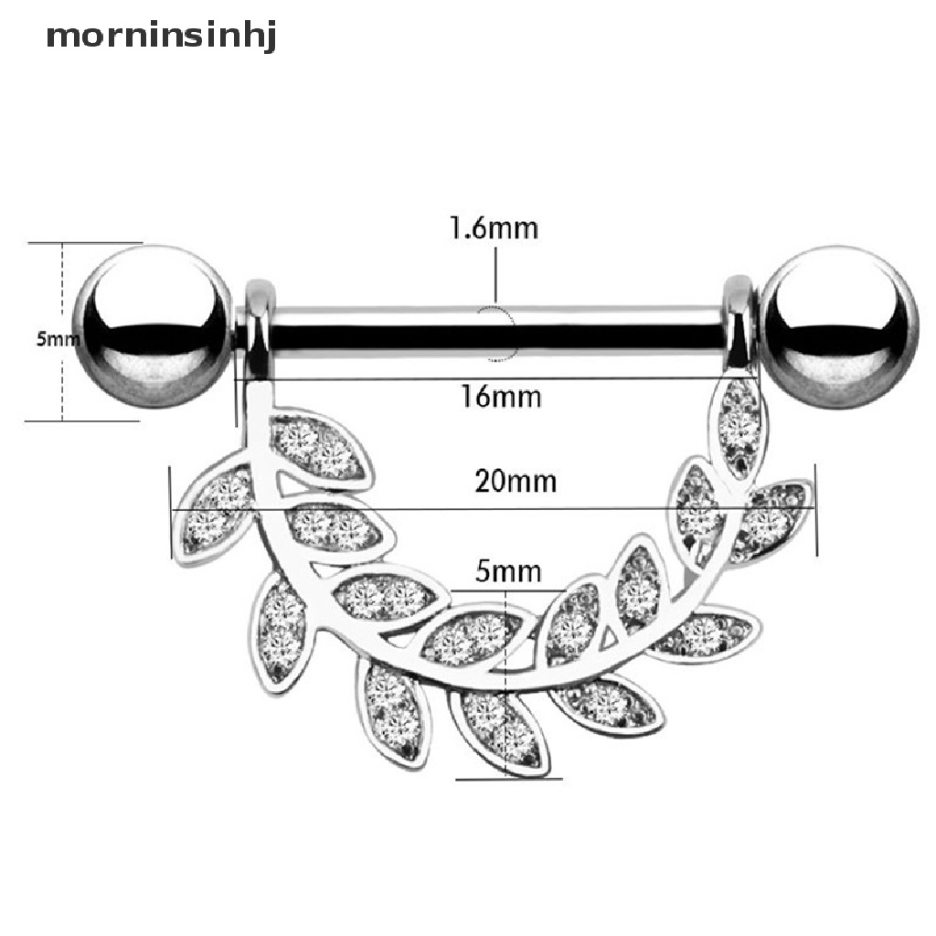 Mor 14g Anting Tindik Lidahputingtubuh Desain Daun Hias Kristal Untuk Wanita