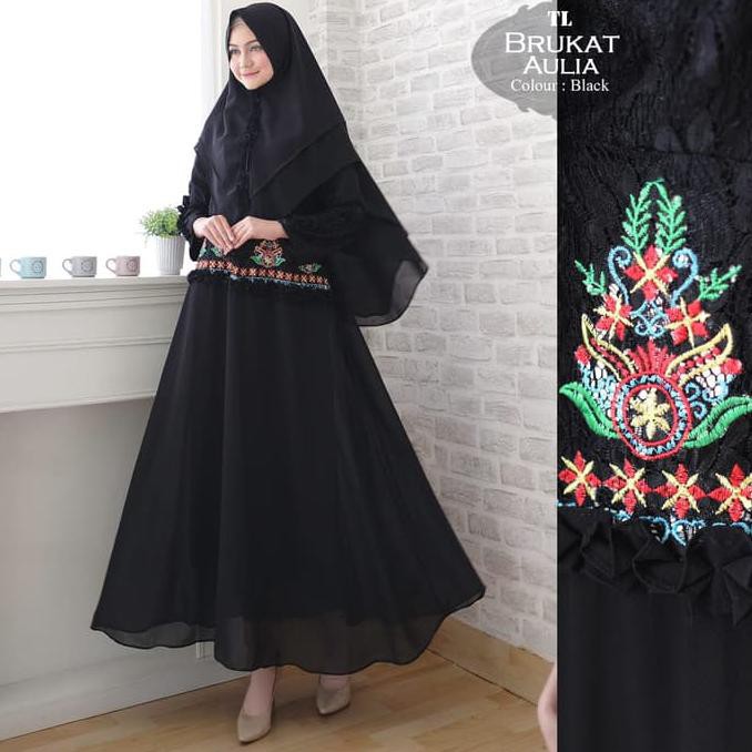Syari Ceruty Aulia Black TL gamis wanita ceruty hitam