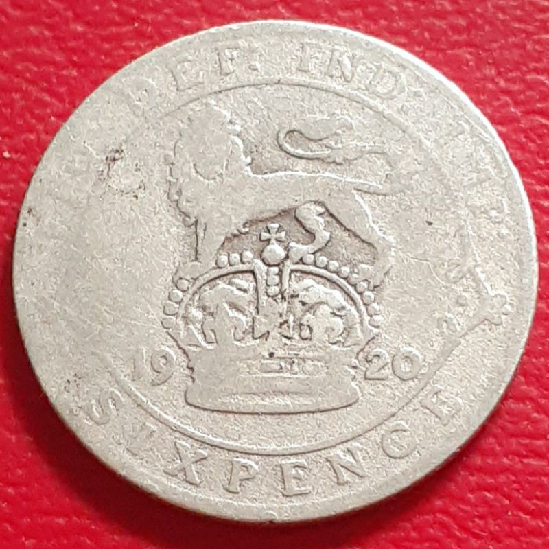 Uang Koin Perak Kuno 6 Pence Inggris Tahun 1920 Silver Coin