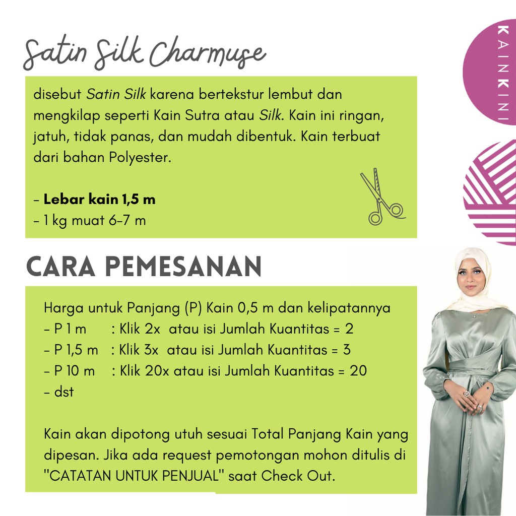 (½ meter) Kain Satin Silk Charmuse Premium Kilap Glossy Kainkini - Abu Silver Grey Perak ( Bahan Sutra Gamis Pesta Seragam Bridesmaid Background Backdrop )