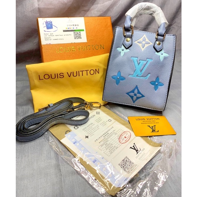 TAS WANITA LV PETIC - BIRU - HANDBAG/SELEMPANG IMPORT PREMIUM FREE TALI SELEMPANG REALPICT