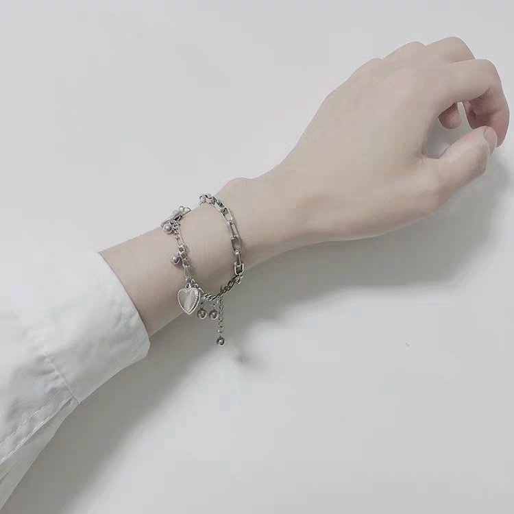 Gelang Double Layer Bentuk Hati Gaya Korea Hip Hop Klasik