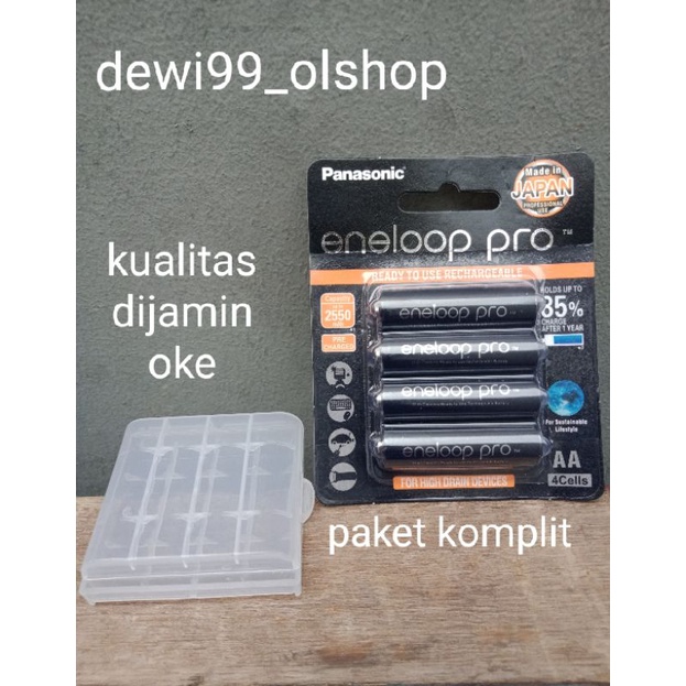 Battery charger panasonic eneloop pro AA 2550mah isi 4 pcs baterai + kotak baterai