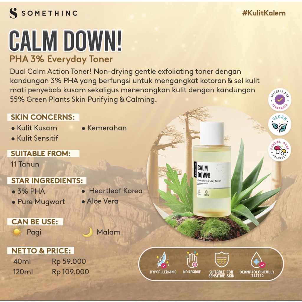 SOMETHINC Calm Down! PHA 3% Soothing Everyday Toner -Toner Menenangkan &amp; Mencerahkan kulit