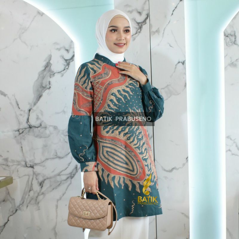 Tunik Motif ZOYA Atasan Batik Wanita Baju Lengan Panjang Ori Original Prabuseno Elegan Etnik Pakaian