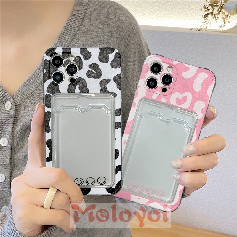 Soft Case TPU Motif Leopard Dengan Slot Kartu Untuk Iphone 11 12 13 Pro Max 7Plus 8 6 6s Plus Xs Max X Xr Se 2020