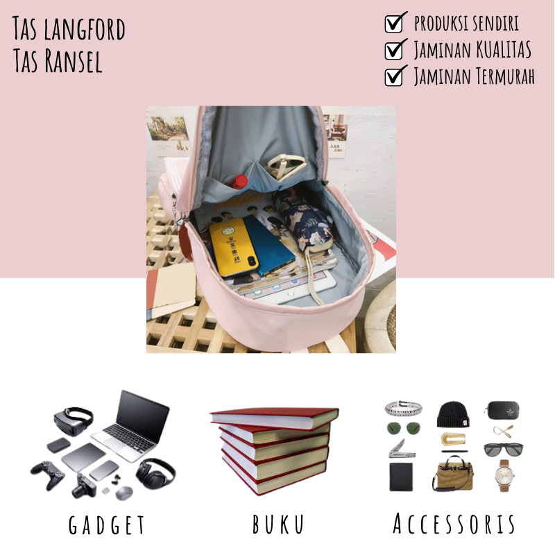 Tas Ransel Wanita - Tas Sekolah Kuliah Kerja Traveling Remaja Dewasa Model Korea Bagus Fashion Stylish Terbaru Murah Kekinian Besar Lucu Simple Casual Elegan Import Lokal Original Perempuan Cewek