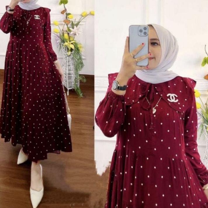 (SPECIAL PRICE) DRESS KANIA// GAMIS RAMPEL POLKADOT/ POLKA KEKINIAN TERBARU 2022// GAMIS LEBARAN// C