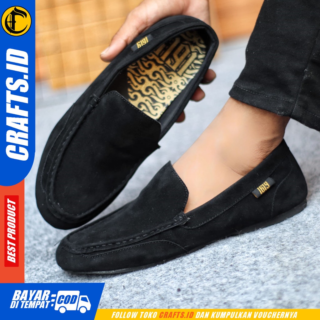 Sepatu Casual Pria  Sepatu Slip On Pria Kulit Suede Kerja Kantor Kuliah Kondangan Sepatu Slop Pria Sepatu Hitam Pria CRAFTS MORD