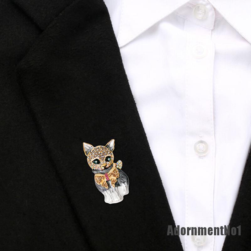 (Adornmentno1) Bros Pin Enamel Bentuk Kartun Kucing Mata Hijau Aksen Kristal Untuk Aksesoris Tas