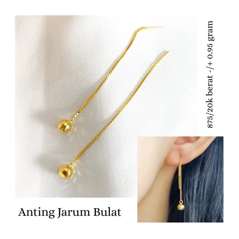 anting panjang korea model bola emas asli kadar 875