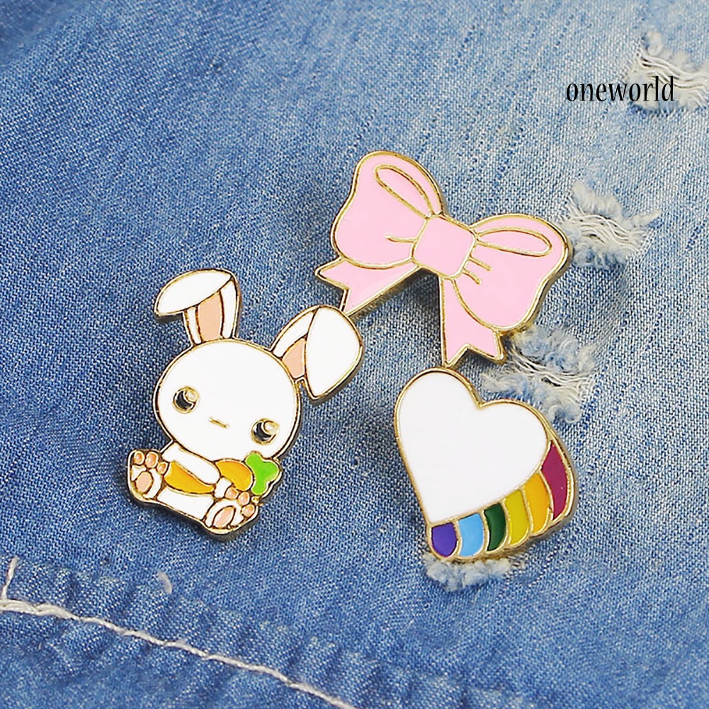 OW@ Cute Cartoon Enamel Brooch Pin Animal Rabbit Pattern Clothes Badge Jewelry Decor